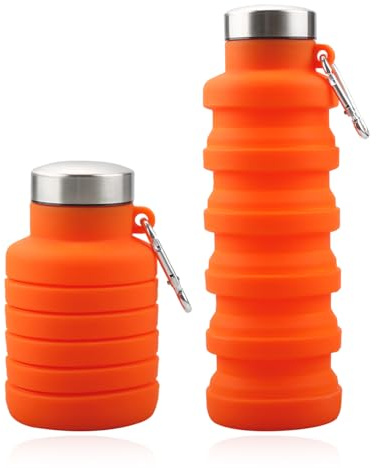 Gaomumu 500ML Collapsible Water Bottle, Silicone Travel Tumbler with Leakproof Cap, Foldable Gym Bottle with Carabiner Clip for Outdoor Sports, Hiking, Camping, Travel(Orange)