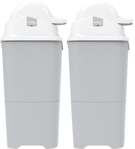 DIAPER CHAMP Maxi – Pack de 2 - Poubelle à couches sans odeur, grande capacité (60 couches), compatible sacs standards, sans recharge, idéale pour crèches, MAM et micro-crèches, gris (2, Gris)