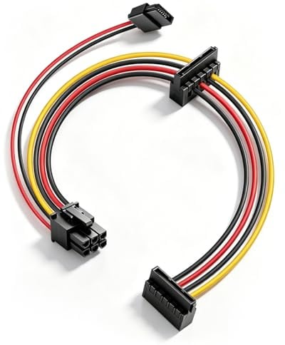 RIIEYOCA Cable de alimentación ATX 6 Pines a SATA 15 Pines 18AWG, Y Splitter de alimentación SATA 5V/3A con puerto para unidad óptica Slimline para SSD HDD Unidad de DVD. (50CM)