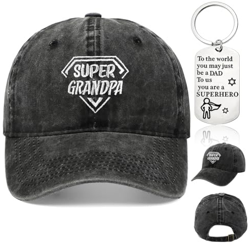 YUPDFGB Grandad Birthday Gifts, Baseball Cap for Dad Grandad Husband Retired Birthday Gifts for Him, “Super Grandpa” Adjustable 55-58cm, Cool Stuff Gadgets Fathers Day Black Multi