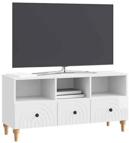 vidaXL TV-Schränk Hochglanz Weiß 102 x 34,5 x 50 cm Holzwerkstoff, Wohnzimmer, rechteckiger, Vintage, robuster TV-Schrank, Stauraum Möbel, modernes Medienregal, praktische Regale