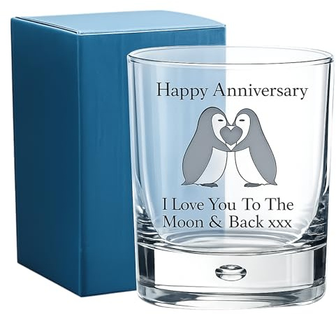 Chris Bag Of Goodies Happy Anniversary for Husband Wife Gift I Love You to The Moon and Back Engraved Bubble Base Whisky Tumbler Glass Romantic Wedding Anniversary Keepsake