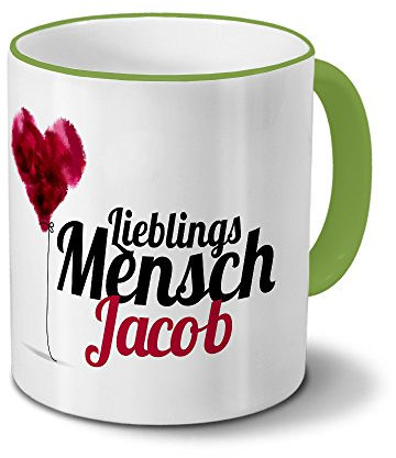 printplanet Tasse mit Namen Jacob - Motiv Lieblingsmensch - Namenstasse, Kaffeebecher, Mug, Becher, Kaffeetasse - Farbe Grün