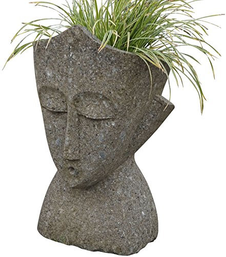 Pflanzkopf Tiki/Kopf aus massivem Natur-Stein im Südsee-Stil/Osterinseln Hawaii Statue für Haus und Garten (85cm)