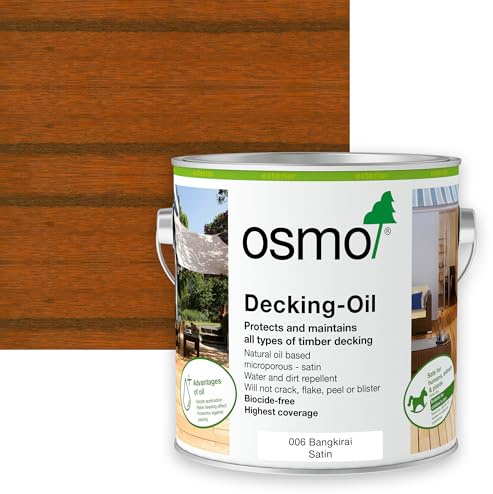 Osmo Decking Oil 006 Bangkirai Satin 2.5L – Natural Deck Oil for Exterior Timber Decking – Microporous Wood Protector – Water & Dirt Repellent