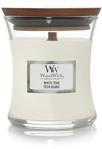 Woodwick Teak Small Scented Candle Jar-White, MINI