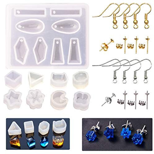 Woohome 36 Stück Schmuck Silikonform Gießform Ohr-Nägel Resin Form Einschließlich Resin Anhänger Basteln Gießform für Schmuck Handwerk DIY