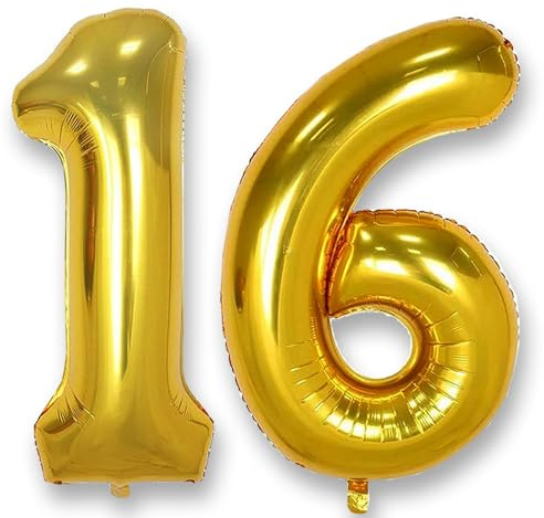 AULE Luftballon Zahl 16 Gold: XXL 101 cm Zahlen Folienballon Geburtstag Gold 61 Jahre 40 Zoll Helium Ballon Zahlenballon für Babyparty Jubiläum Deko