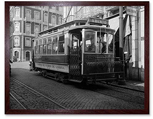 Wee Blue Coo Vintage Transport Electric Tram Lisbon Portugal Art Print Framed Poster Wall Decor Kunstdruck Poster Wand-Dekor-12X16 Zoll