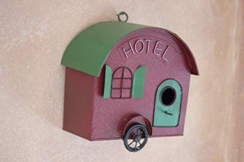 Posiwio Nistkasten Wohnwagen Hotel, Vogelhaus rot/grün zum Aufhängen, Nisthaus Vögel