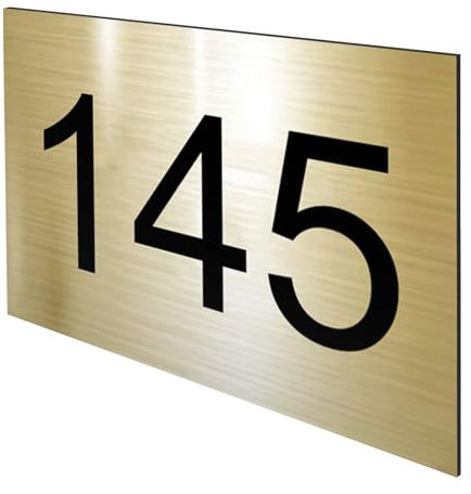 DECOHO - Numéro boîte aux Lettres Personnalisable Grand Format - Plaque Plastique 1,6 mm Or brossé Chiffres Noirs - 100x70 mm adhésif 3M