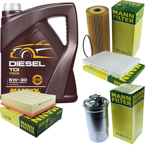 Filter Set Inspektionspaket 5 Liter MANNOL Motoröl Diesel TDI 5W-30 API SN/CF MANN-FILTER Luftfilter Innenraumfilter Ölfilter Kraftstofffilter