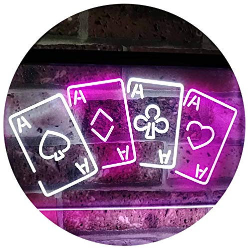 Four Aces Poker Casino Man Cave Bar Dual Color LED Barlicht Neonlicht Lichtwerbung Neon Sign Weiß & Violett 600 x 400mm st6s64-i2705-wp