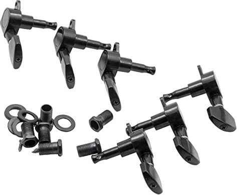 vhbw Stimmwirbel Mechaniken Pegs 3R3L kompatibel mit Gitarre, E-Gitarre, Westerngitarre - Gitarrenwirbel, Stimmmechanik, 10 mm Aufnahme, Schwarz