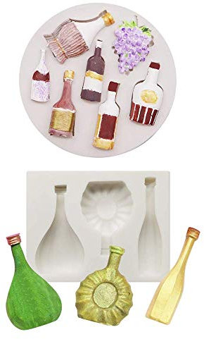 Set of 2 Mini Wine Bottles Silicone Fondant Mold Grape Champagne Bottle Sugarcraft Fondant Cake Cupcake Topper Decorating Tools Polymer Clay Crafting Projects (Random Color)