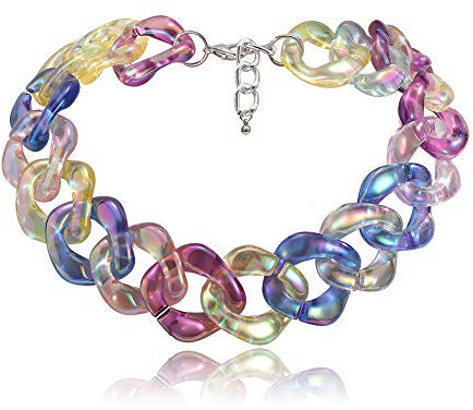 NICEWL Collana Girocollo in Resina Acrilica con Maglie A Catena Donna,Tessitura A Mano Multicolore Catena Cubana Colletto Grosso Gioielli Dichiarazione di Moda