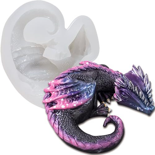 FUNSHOWCASE 3D Feuerdrache Silikonform DIY Backen Fondant Dinosaurierform für Epoxidharz Schokolade Tortendeko Kuchen Kindergeburtstag Abschiedsfeier