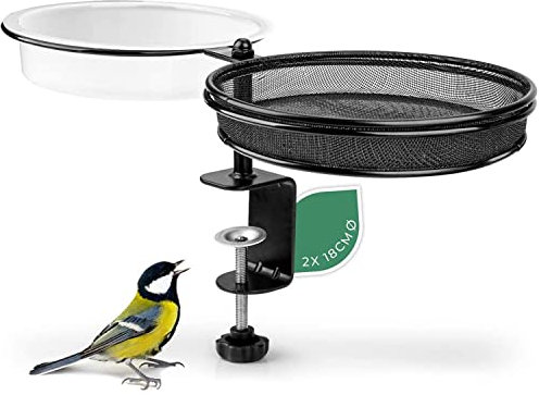 WILDLIFE FRIEND I Vogelfutterspender und Vogeltränke hängend - mit Balkonhalterung ? 18cm I 2-in-1 Vogeltränke Balkon, Vogelhaus Garten Metall für Sommer Vogelfutter