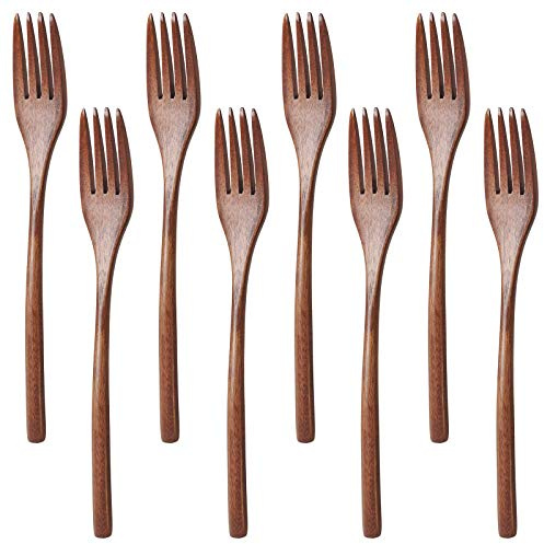8 Pack Wooden Forks, findTop 9 Inch Long Handle Reusable Japanese Style Handmade Kitchen Utensil Wood Forks for Pasta, Fruit, Salad, Noodles