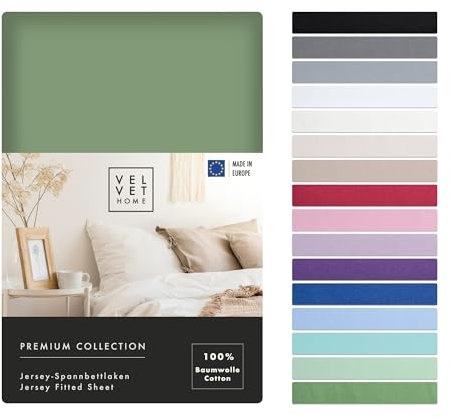 VelvetHome Spannbettlaken 200x200cm 100% gekämmte Baumwolle Made in EU Jersey Bettlaken 200x200 bis 25 cm Matratzenhöhe Spannbetttuch 200x200 Premium Qualität Schönen Farben Grün 200 x 200
