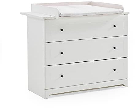 arthur berndt THILO Wickelkommode mit abnehmbarem Wickelaufsatz MDF Weiß - Made in Germany
