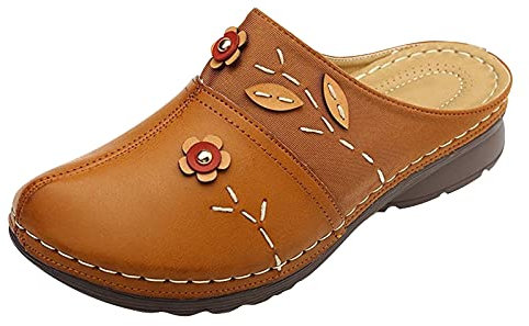 LJHH Chaussons Claquette Cuir Femme OrthopéDiques Sabots Fleur Nu-Pieds Pantoufles Plate-Forme Chaussures Plates Slippers Chaussures De Plage éLéGantes Occasionnel Grande Taille 35EU - 43EU