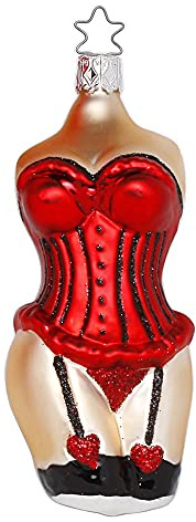 Christbaumschmuck Glas 12cm Damen Silhouette Corsage mundgeblasen handbemalt Weihnachtskugeln rot