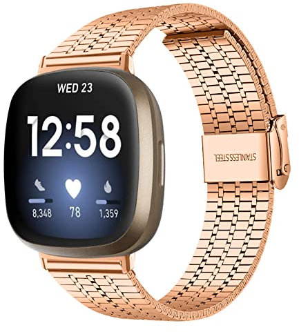 Strap-it Edelstahlarmband kompatibel mit - Fitbit Versa 3 - Armband - Roségold - für Fitbit Sense