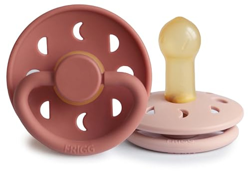 FRIGG Moon Lot de 2 tétines pour bébé en caoutchouc naturel, fabriquées au Danemark, sans BPA (rose poudré/blush poudré, 6 à 18 mois)