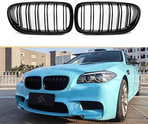 TOPTHAN Passend für BMW 5er F10 F11 Nieren Schwarz Front Kühlergrill M5 2011-2016 Grill Schwarz Glänzend Doppel Lamellen