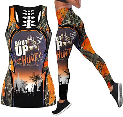 3D-gedruckte Shut Up Jagd Tanktop Leggings Anzüge Frauen Sexy Weste Mädchen Hohl Tank Tops Plus Size, Tanktops und Leggings, 52