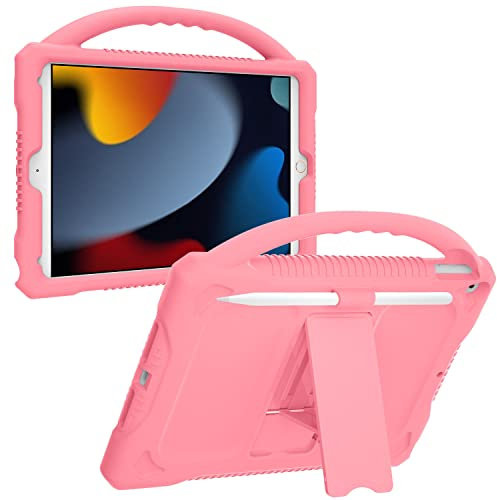 Premium Silikonhülle für iPad 10.2 2021/2020/2019, iPad 9. 8. 7. Generation Hülle für Kinder, JOGUIIA Schutzhülle mit Handgriff Ständer für Apple iPad 10.2 Zoll Modell
