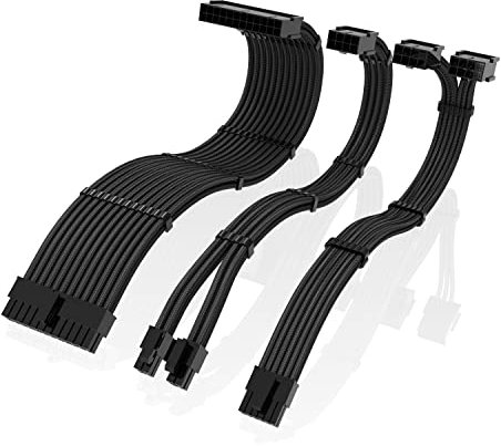 EZDIY-FAB Kit d'extension de câble PSU, câble gainé 16AWG Mod personnalisé pour Nvidia 30' Series FE GPU Build, alimentation PC Câble d'extension tressé en PET Kir avec peigne - 300MM -Noir