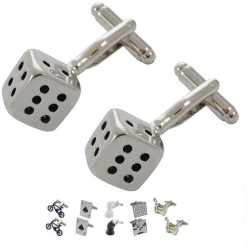 Manschettenknöpfe Herren Silber Farbe - Mit Box - Würfel - Langlebiges Messing - Silberne und Schwarze Farben - Kasino Casino Spiel Quadratisch - Ein Paar