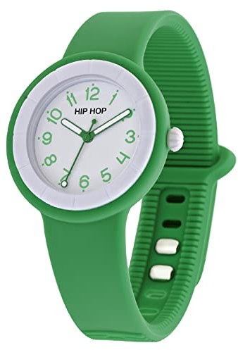 HIP HOP, Collezione Hero.Dot, Orologio Donna Green Planet, Cinturino in Silicone Soft Touch Intercambiabile, Pratica Chiusura, Lunetta Bianca, Numeri Verdi, Cassa 34 mm, Movimento al Quarzo, Verde