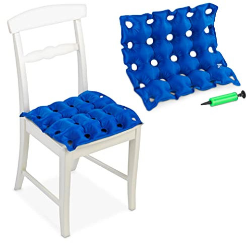 Maximex Sitzkissen aufblasbar inkl Pumpe, druckentlastendes Hämorrhoiden Sitzkissen für Zuhause & Unterwegs, aufblasbare Sitzkissen mit Gleichgewichtsverteilung, faltbares Camping Kissen aufblasbar