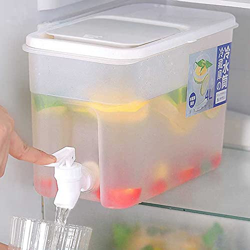 Dispensador de agua para nevera de 4 litros con grifo, dispensador de agua fría de gran capacidad, para jugo de verano, para bebidas de hielo, sin BPA, gran infusor de agua helada, cubo frío para