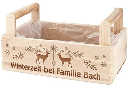 Herz & Heim® Pflanzkorb als Deko- oder Verpackungsaccessoire zu Weihnachten/mit Motiv und Wunschtext personalisiert 2 Griff - gespiegelte Hirsche