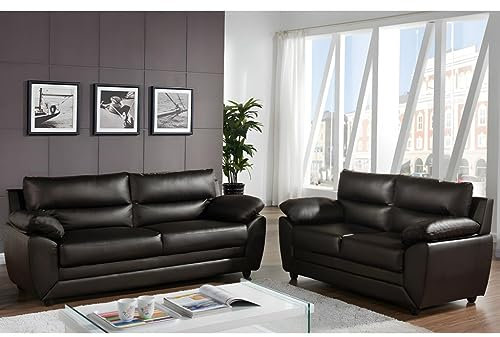 Vente-unique-Couchgarnitur 3+2 - Kunstleder - Braun - Manoa