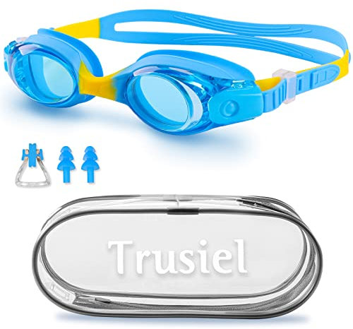 Trusiel Schwimmbrille für Kinder Alter 5-13 Jahre, Profi Kinder Schwimmbrille für Jungen Mädchen, Antibeschlag UV-Schutz wasserdicht komfortables Silikon mit klarer Sicht