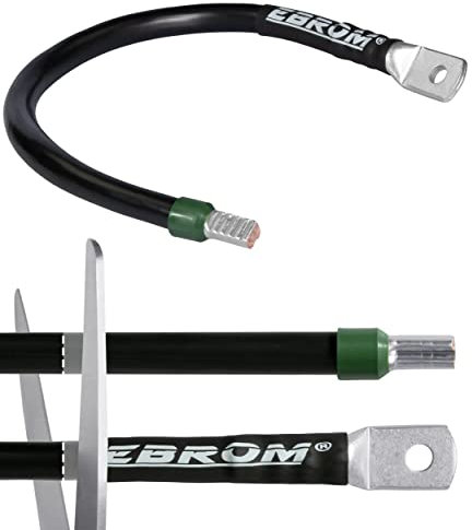 EBROM Batteriekabel Massekabel 25 mm² schwarz, komplett, 30 cm bis 10 m, viele Längen + Ringösen/Kabelschuhe M6/M8/M10/M12 + Aderendhülse gegenüber, Ihre Auswahl 25 mm2, 30 cm Kabelschuh M10 + Hülse