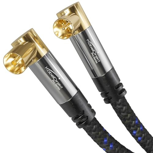 KabelDirekt – Cable de antena 4K & cable TV con ángulo de 90° – 1m – conector metálico irrompible para televisión digital y analógica – trenzado (conector angular a la toma angular, enchufe TV)