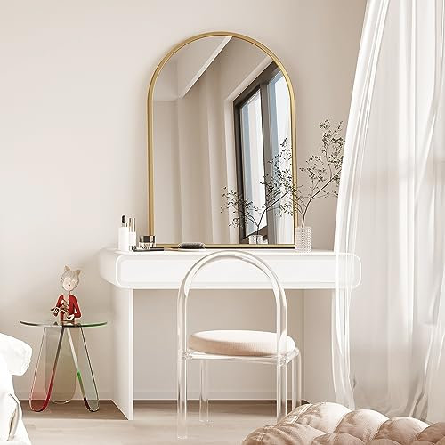 Dripex 60 x 90cm Arched Mirror, Arched Wall Mounted Mirror Home Decorative Bathroom Bedroom Living Room Dressing, Gold
