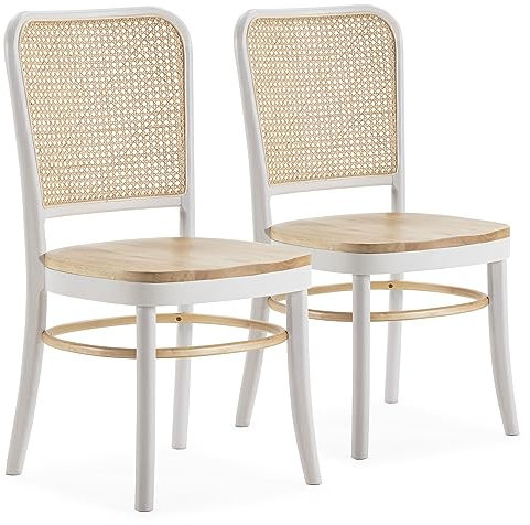 HOMN LIVING Pack 2 sillas Vesta Color Blanco/Roble, Madera Maciza, 45 cm (Ancho) 51 cm (Profundo) 88 cm (Alto)