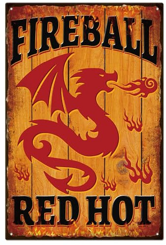 GLOBLELAND Vintage-Feuerball-Metall-Blechschild Lustiger Retro-Drache Metall-Wanddekoration Dekoratives Blechschild Kunsttafel Poster 8 x 12 Zoll/20x30 cm Für Zuhause Küche Bar