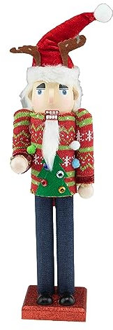Clever Creations Ugly Sweater Boy 35,6 cm Traditioneller Nussknacker aus Holz, festliche Weihnachtsdekoration für Regale und Tische (Ugly Sweater Boy)