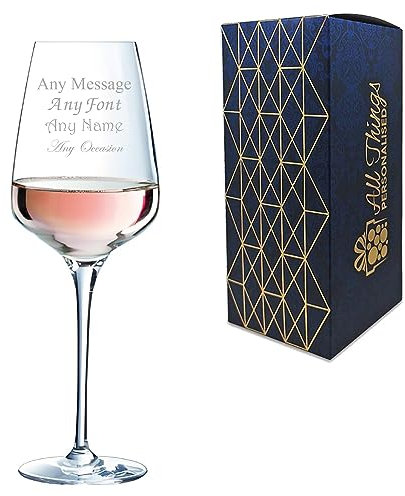 Personalised Engraved Crystal Wine Glass, Sublym 350ml or 12.3oz Wine Glass, Gift Boxed, Lead Free, Customise with Any Message, Engraved in The UK