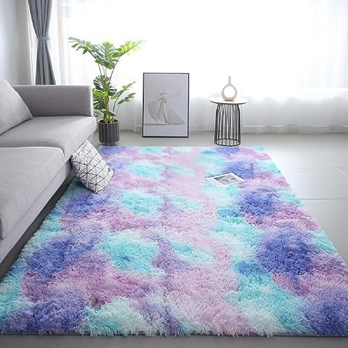 iyoimono Flauschiger Hochflor Rechteckig Teppich Wohnzimmer Schlafzimmer Teppich Moderne Stilvoll Rug 200x200cm Abriebfest Anti-Rutsch Waschbar Blau-violett Teppich
