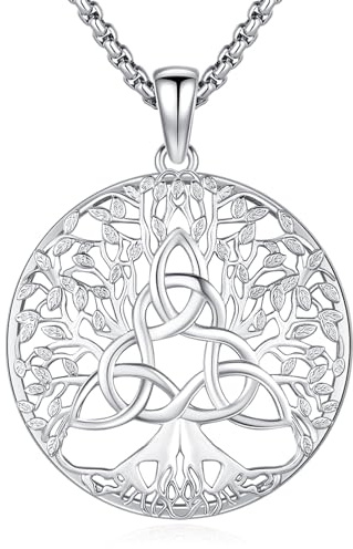 Eusense Collier Arbre de Vie Argent 925 Pendentif Arbre de Vie Celtique Obsidienne Zircon bleu Opale Bijoux en Turquoise Cadeau pour Anniversaire, Fête des Mères et Noël