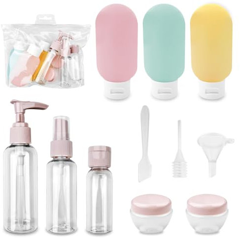 Newpop 11 Stück Reiseflaschen Set, Reiseflaschen zum Befüllen Kosmetik Flüssigkeiten, Auslaufsicher Nachfüllbare Reise Container, Toilettenartikel mit Kulturbeutel für Shampoo Creme Spülung Lotion